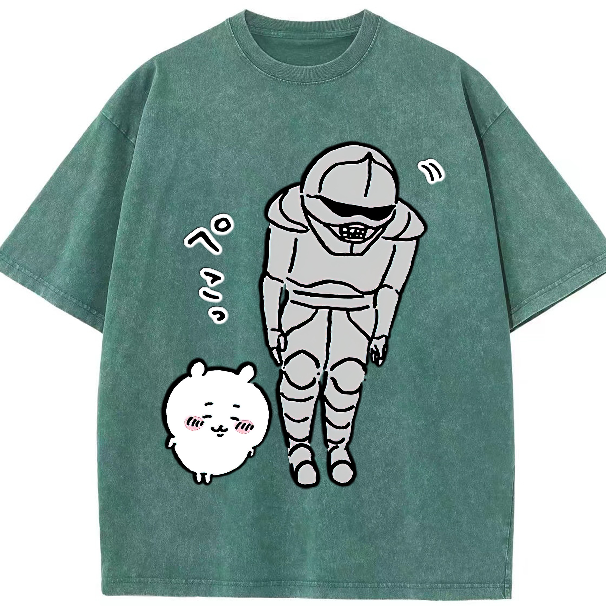 （画像用） ちいかわ 労働の鎧さん Chii-kawa Mr. Armor of Labor 綿100% ヴィンテージ風 半袖Tシャツ（フロントプリント）
